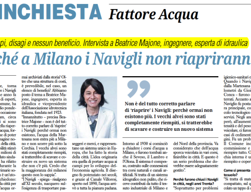 Perché i Navigli a Milano non riapriranno – Intervista a Beatrice Majone – da” Il giornale dell’Ingegnere” 4 aprile 2016